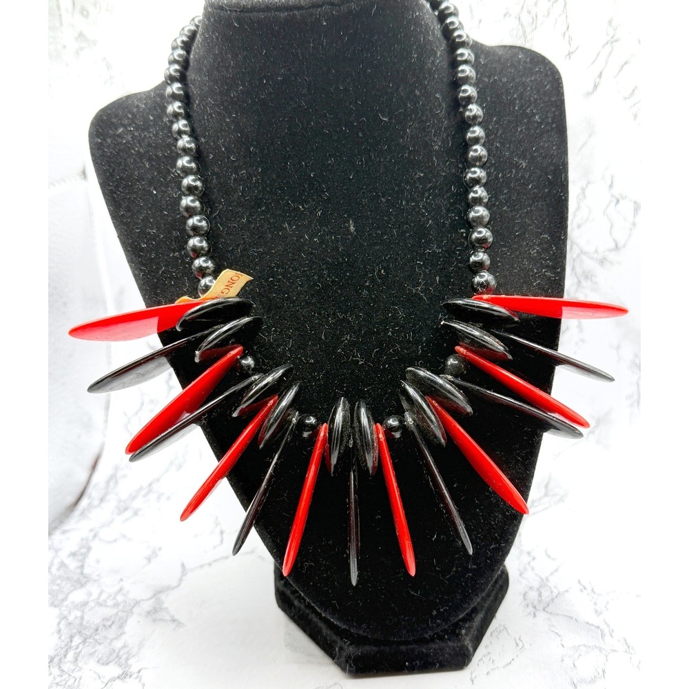 Vintage Red Black Lucite Disc Necklace Mod Statement Hong Kong 80s NWT